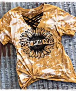 Brown Tie Dye Best Mom Ever Cut Out T shirt 1
