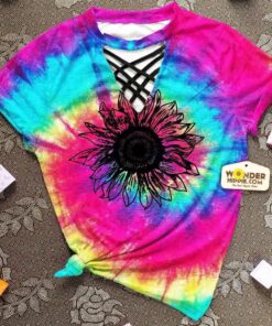Tie Dye Sunflower Cut Out T shirt 1